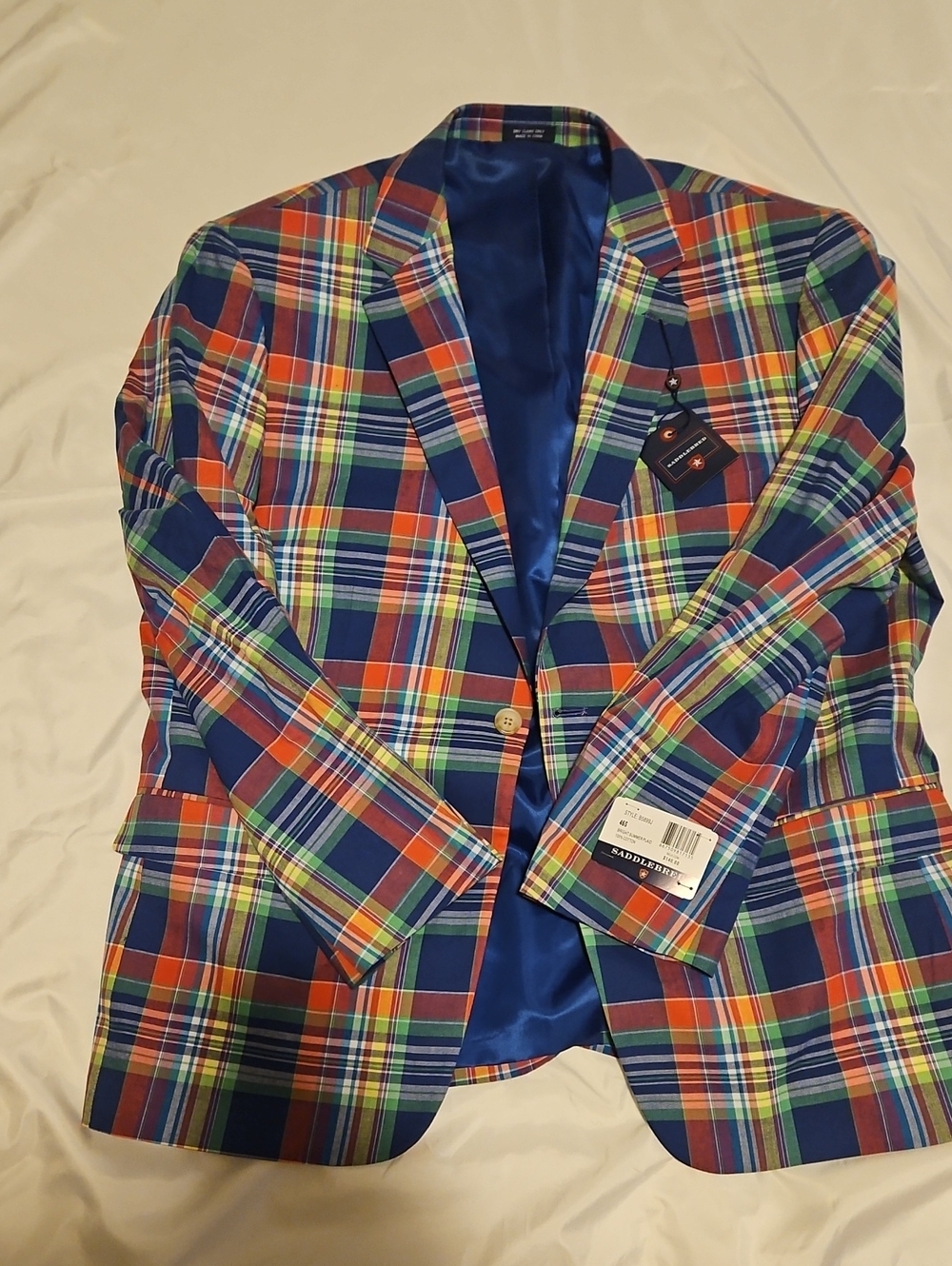 Saddlebred Multicolor Plaid Sport Coat in Navy, Red & Green